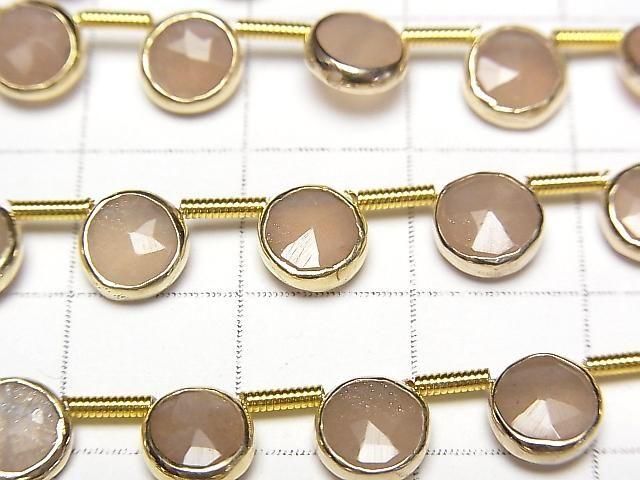[Video] Peach Moonstone Bezel Setting Faceted Coin half or 1strand beads (aprx.7inch/18cm)