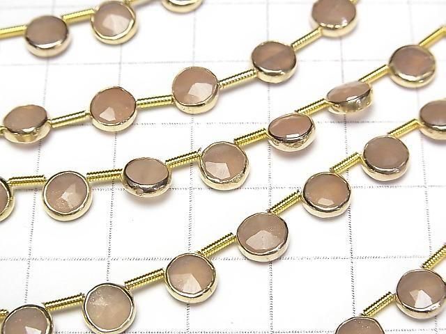 [Video] Peach Moonstone Bezel Setting Faceted Coin half or 1strand beads (aprx.7inch/18cm)