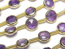 [Video]Amethyst Bezel Setting Faceted Coin half or 1strand beads (aprx.7inch/18cm)