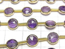 [Video]Amethyst Bezel Setting Faceted Coin half or 1strand beads (aprx.7inch/18cm)
