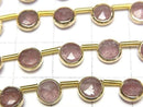 [Video] Pink Epidote Bezel Setting Faceted Coin half or 1strand beads (aprx.7inch/18cm)
