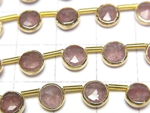 [Video] Pink Epidote Bezel Setting Faceted Coin half or 1strand beads (aprx.7inch/18cm)