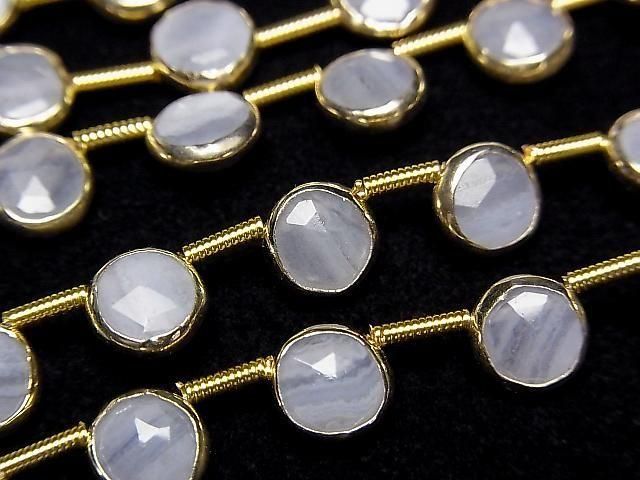 [Video]Blue Lace Agate Bezel Setting Faceted Coin half or 1strand beads (aprx.7inch/18cm)