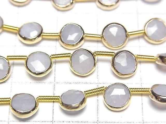 [Video]Blue Lace Agate Bezel Setting Faceted Coin half or 1strand beads (aprx.7inch/18cm)