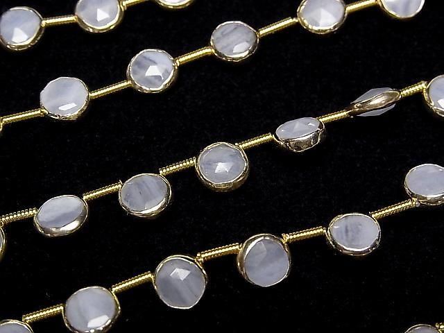 [Video]Blue Lace Agate Bezel Setting Faceted Coin half or 1strand beads (aprx.7inch/18cm)