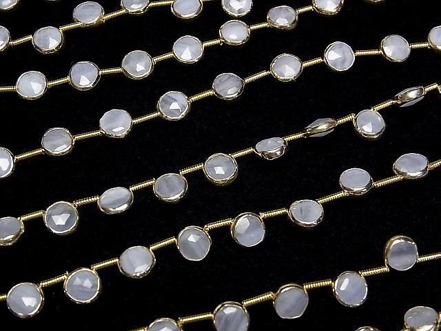 [Video]Blue Lace Agate Bezel Setting Faceted Coin half or 1strand beads (aprx.7inch/18cm)