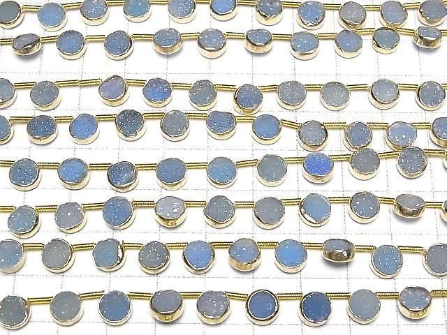 [Video]Druzy Agate Bezel Setting Coin 7x7mm Blue half or 1strand beads (aprx.7inch/18cm)
