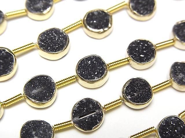 [Video]Druzy Agate Bezel Setting Coin 7x7mm Black half or 1strand beads (aprx.7inch/18cm)