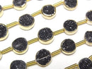 [Video]Druzy Agate Bezel Setting Coin 7x7mm Black half or 1strand beads (aprx.7inch/18cm)