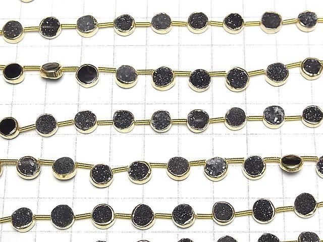 [Video]Druzy Agate Bezel Setting Coin 7x7mm Black half or 1strand beads (aprx.7inch/18cm)