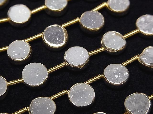 [Video]Druzy Agate Bezel Setting Coin 7x7mm half or 1strand beads (aprx.7inch/18cm)