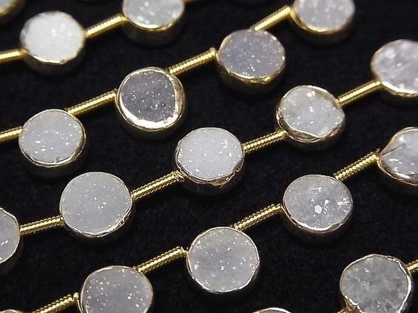 [Video]Druzy Agate Bezel Setting Coin 7x7mm half or 1strand beads (aprx.7inch/18cm)