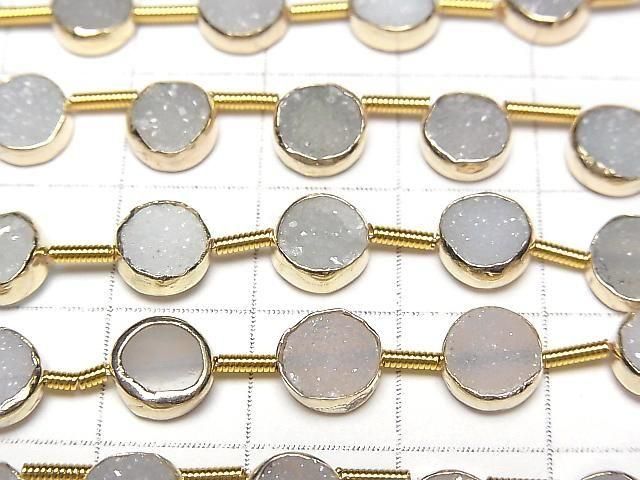 [Video]Druzy Agate Bezel Setting Coin 7x7mm half or 1strand beads (aprx.7inch/18cm)