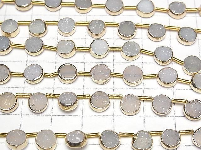 [Video]Druzy Agate Bezel Setting Coin 7x7mm half or 1strand beads (aprx.7inch/18cm)