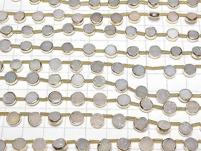 [Video]Druzy Agate Bezel Setting Coin 7x7mm half or 1strand beads (aprx.7inch/18cm)
