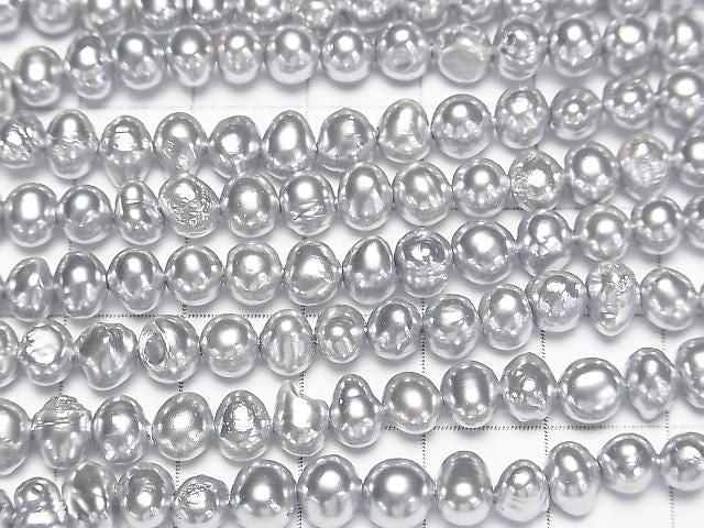 [Video] Fresh Water Pearl AA Silver Potato 5-6mm Pearl Coating 1strand beads (aprx.15inch/38cm)