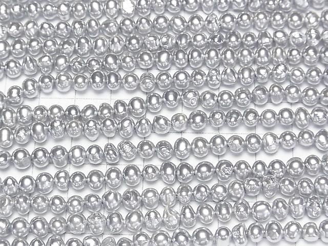 [Video] Fresh Water Pearl AA Silver Potato 5-6mm Pearl Coating 1strand beads (aprx.15inch/38cm)