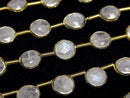 [Video]Rainbow Moonstone Bezel Setting Faceted Coin half or 1strand beads (aprx.6inch/16cm)
