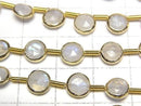 [Video]Rainbow Moonstone Bezel Setting Faceted Coin half or 1strand beads (aprx.6inch/16cm)