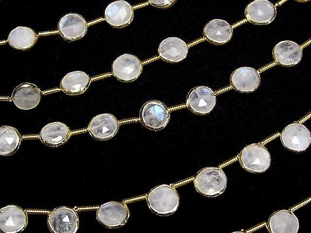[Video]Rainbow Moonstone Bezel Setting Faceted Coin half or 1strand beads (aprx.6inch/16cm)