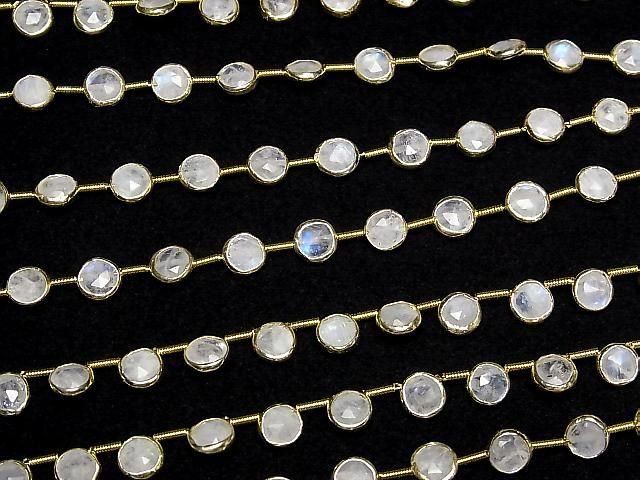 [Video]Rainbow Moonstone Bezel Setting Faceted Coin half or 1strand beads (aprx.6inch/16cm)