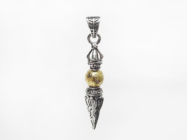 [Video] Meteorite (Altai Meteorite) Phurpa Pendant 56x10mm Yellow Gold 1pc