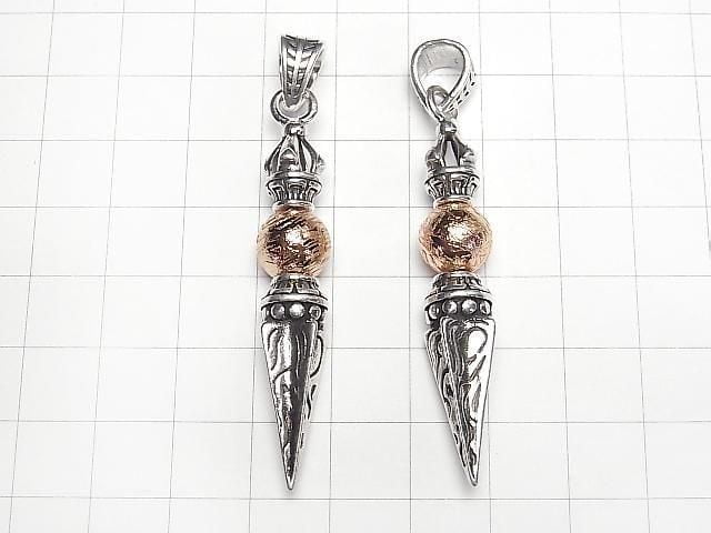 [Video] Meteorite (Altai Meteorite) Phurpa Pendant 56x10mm Pink Gold 1pc