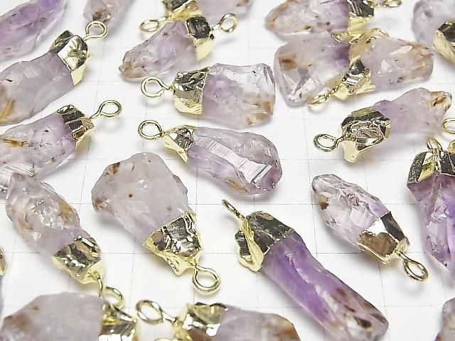 [Video] Cacoxenite in Amethyst AA++ Rough Rock Charm Gold color 2pcs