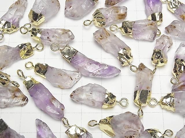 [Video] Cacoxenite in Amethyst AA++ Rough Rock Charm Gold color 2pcs