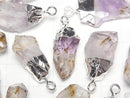 [Video] Cacoxenite in Amethyst AA++ Rough Rock Charm Silver color 2pcs