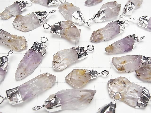 [Video] Cacoxenite in Amethyst AA++ Rough Rock Charm Silver color 2pcs