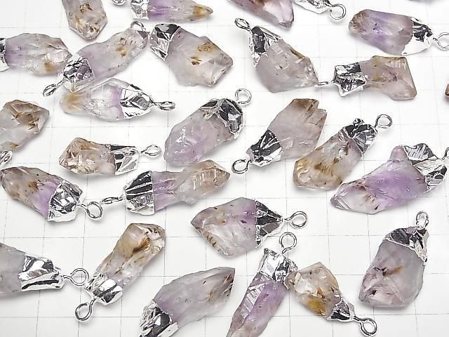 [Video] Cacoxenite in Amethyst AA++ Rough Rock Charm Silver color 2pcs