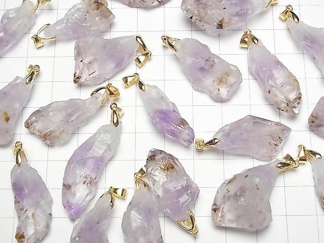 [Video] Cacoxenite in Amethyst AA++ Rough Rock Pendant 18KGP 2pcs