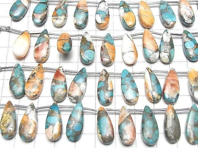 [Video] Oyster Copper Turquoise Pear shape (Smooth) 20x8mm 1strand (8pcs)