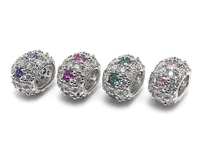 Available in 4 colors! Metal parts Oval Rondelle 12.5x10.5x7.5mm (with CZ) Silver color 2pcs
