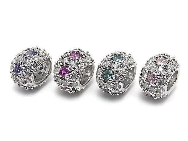 Available in 4 colors! Metal parts Oval Roundel 12.5x10.5x7.5mm (with CZ) Silver color 2pcs
