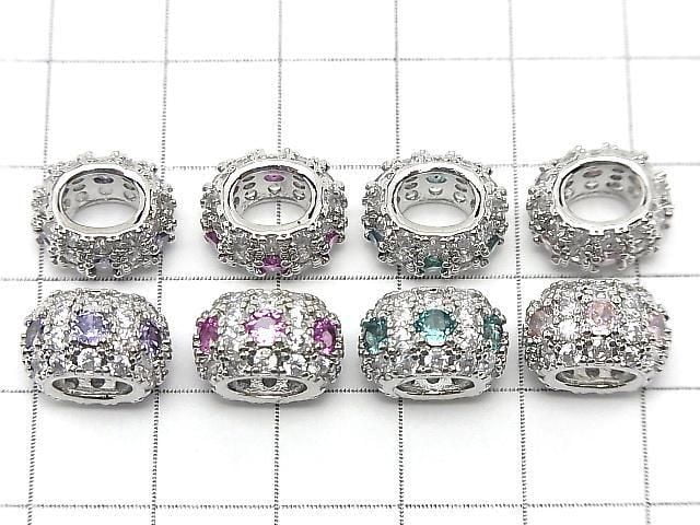 Available in 4 colors! Metal parts Oval Rondelle 12.5x10.5x7.5mm (with CZ) Silver color 2pcs
