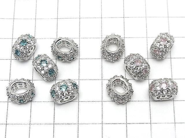 Available in 4 colors! Metal parts Oval Roundel 12.5x10.5x7.5mm (with CZ) Silver color 2pcs