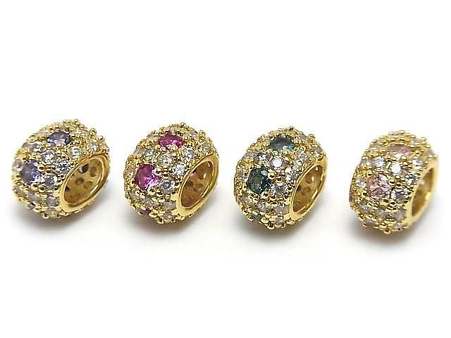 Available in 4 colors! Metal parts Oval Rondelle 12.5x10.5x7.5mm (with CZ) Gold color 2pcs