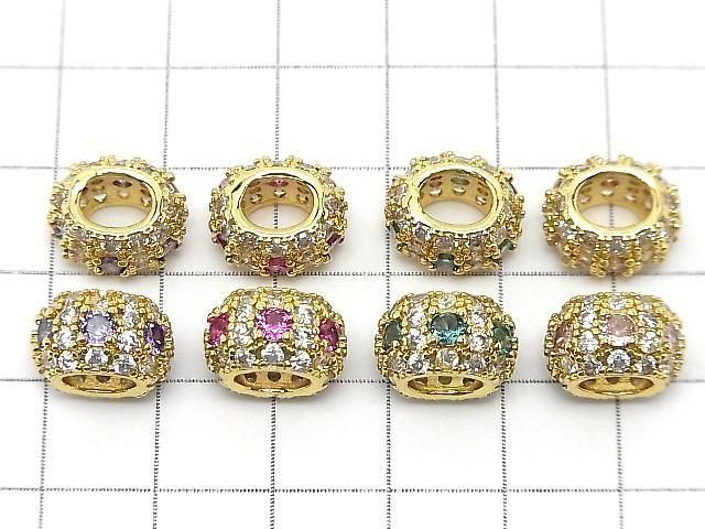 Available in 4 colors! Metal parts Oval Rondelle 12.5x10.5x7.5mm (with CZ) Gold color 2pcs