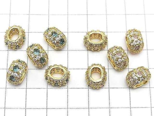 Available in 4 colors! Metal parts Oval Rondelle 12.5x10.5x7.5mm (with CZ) Gold color 2pcs