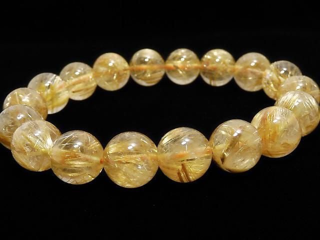[Video][One of a kind] Rutilated Quartz AAA Round 11mm Bracelet NO.106