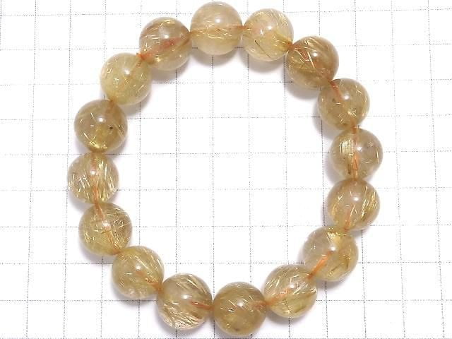 [Video][One of a kind] Rutilated Quartz AAA Round 14mm Bracelet NO.109