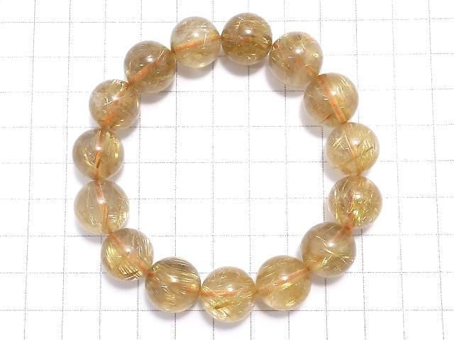[Video][One of a kind] Rutilated Quartz AAA Round 14mm Bracelet NO.110