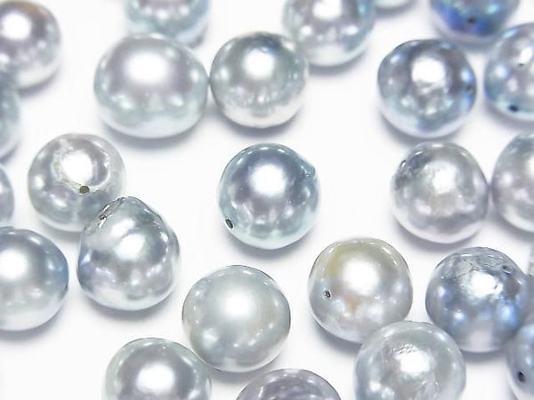 [Video] Japanese Akoya Pearl AA++ Semi Round 7-9mm Silver Blue [Drilled Hole] 5pcs