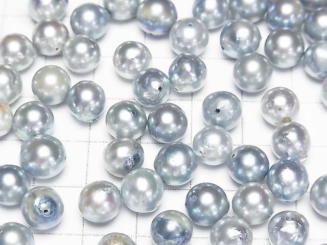 [Video] Japanese Akoya Pearl AA++ Semi Round 7-9mm Silver Blue [Drilled Hole] 5pcs