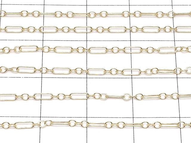 14KGF Figaro (Long and Short) Chain, 4.6 x 1.6 mm, 10 cm