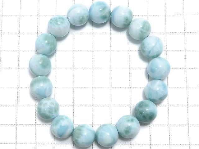 [Video][One of a kind] Larimar Pectolite AA++ Round 12mm Bracelet NO.18