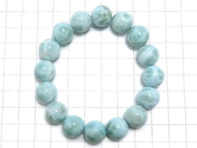 [Video][One of a kind] Larimar Pectolite AA++ Round 13mm Bracelet NO.21