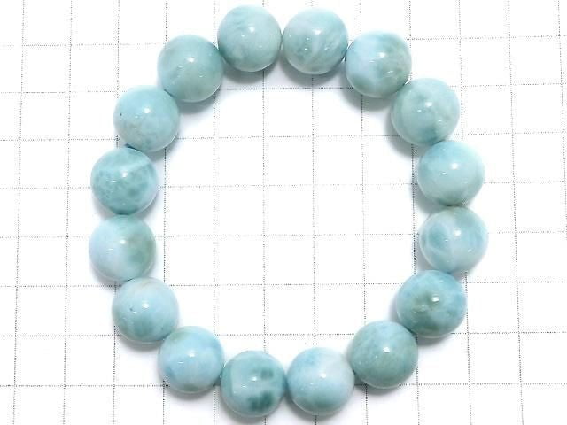 [Video][One of a kind] Larimar Pectolite AA++ Round 13mm Bracelet NO.22